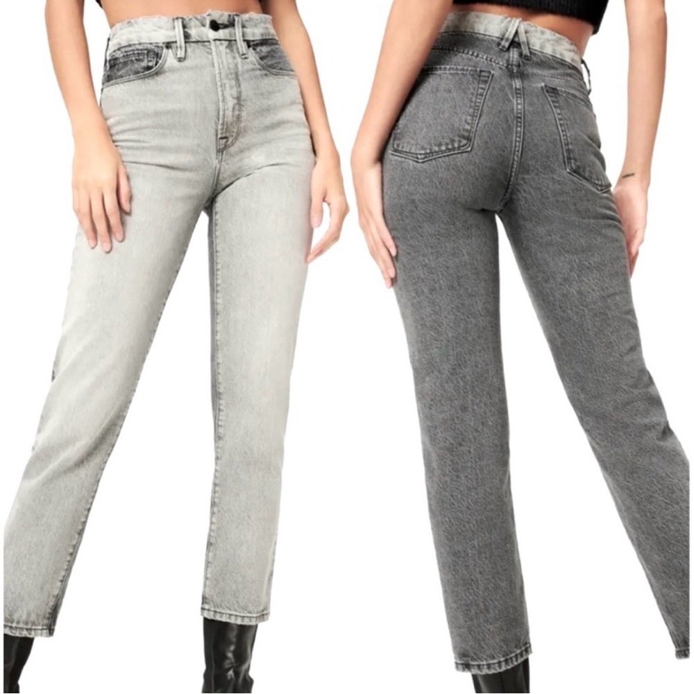 Good American high-Waist Two-Tone Gray Straight Leg Jeans